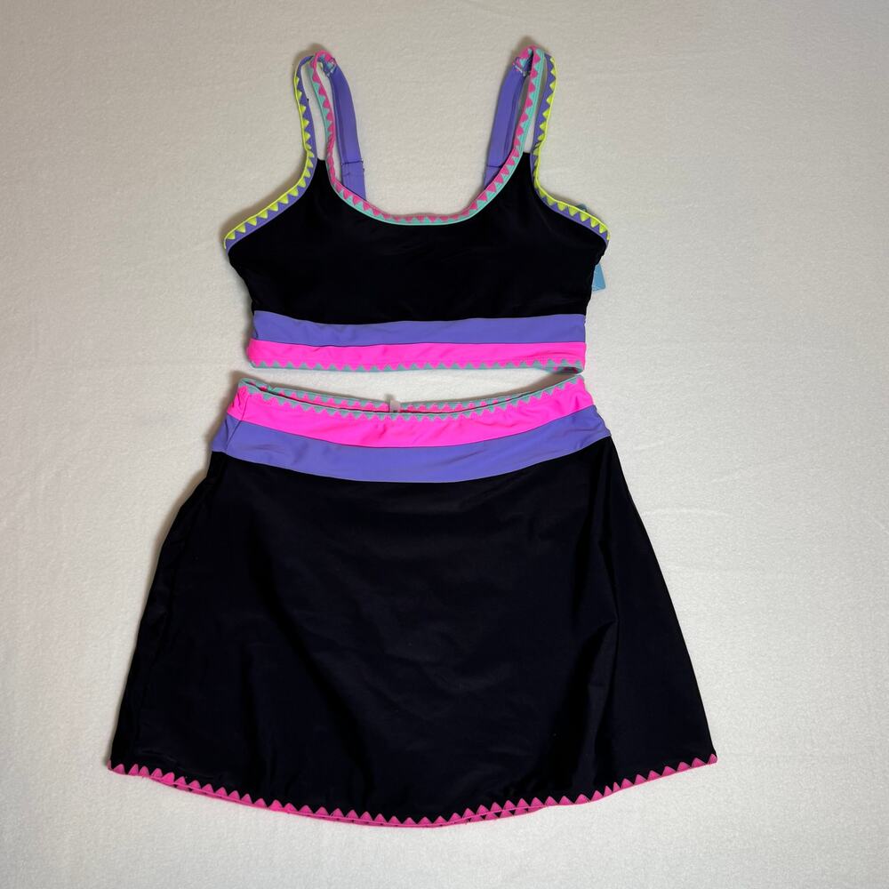 Popvil 3 piece swim set black and neon multicolored size medium NWT